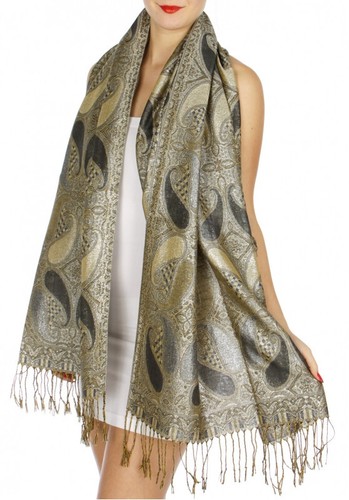 On Sale Fashion Metallic Paisley Pashmina Scarf Shawl Wrap 1 Dozen, Assort Color - Picture 4 of 6