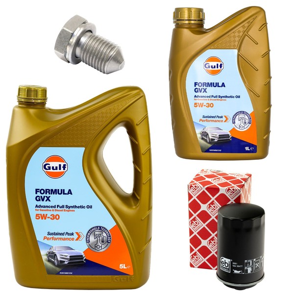 MotoröL Filter Set Gulf Formula GVX 5W-30 6 Liter + Schraube FüR VW Transporter-image