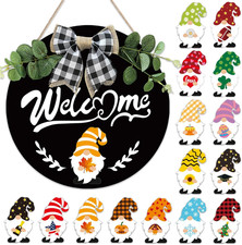 Interchangeable Welcome Sign for Front Door - 12 Inches Seasonal Gnome Decor - W
