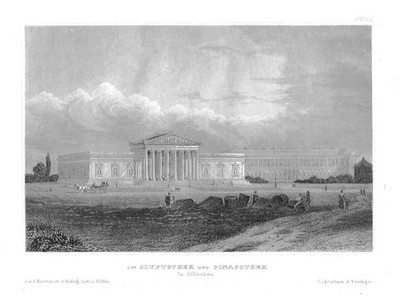 1840 - München Glyptothek Pinakothek Königsplatz Stahlstich engraving Original