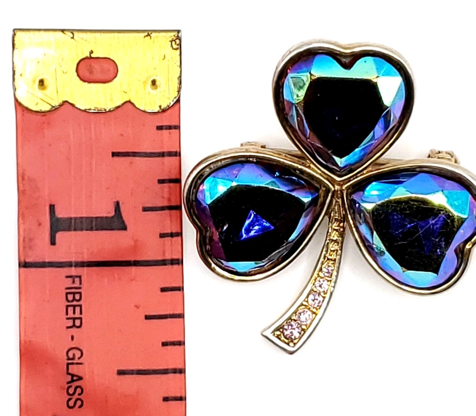 IRISH J. C. Walsh & Sons Shamrock Gold Plated Brooch Pin with Crystal Stem