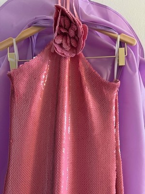 Rodarte Women's Pink Sequin Silk Halter Gown Dress with flower detail | eBay