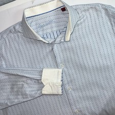 Robert Graham Shirt Men's 43/17 Blue Polka Dot Striped Button Up Cotton 