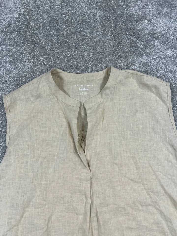 Camisa Pullover Neiman Marcus Mujer Xs Marrón Lino Nueva Foto 2 de 4