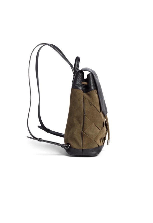 RAG&BONE BLACK PEBBLED LEATHER&OLIVE GREEN SUEDE PILOT WOVEN 