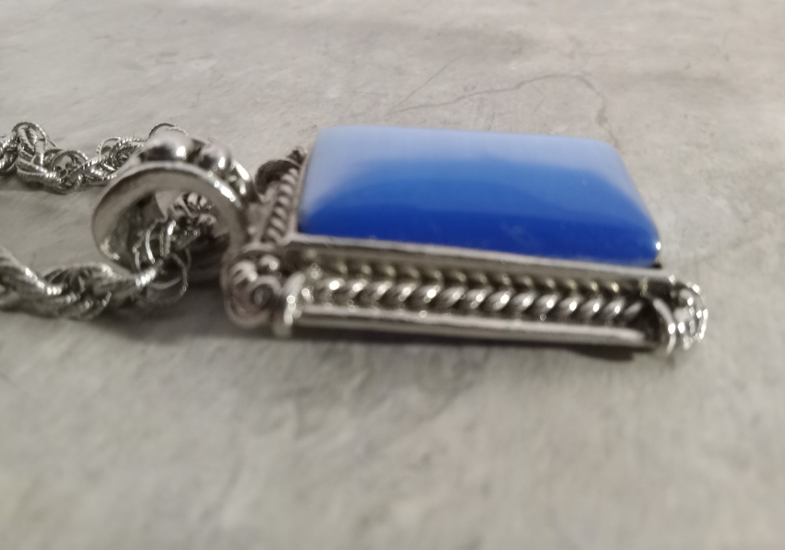 Large Blue Stone Rectangular 2" Pendant Necklace … - image 8