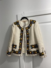 Tory Burch Jacket with Brown Trim and Colored Flower Detail