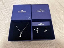 Swarovski White Crystal Necklace & Hoop Earrings Set, Certificate, Near Mint Ja