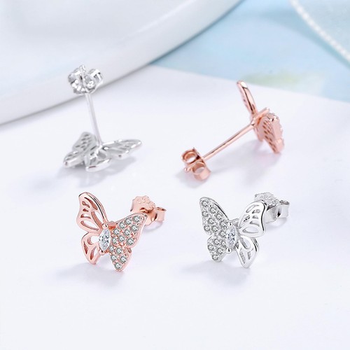 CZ kleine Schmetterling Ohrstecker für Damen versilbert Hypoaller - Bild 3 von 6