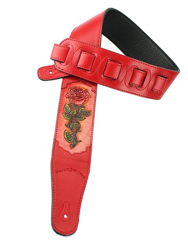 CVG-52 Padded Red Leather Strap Hand Tooled Leather Rose Design For Acoustic,... - Picture 6 of 7