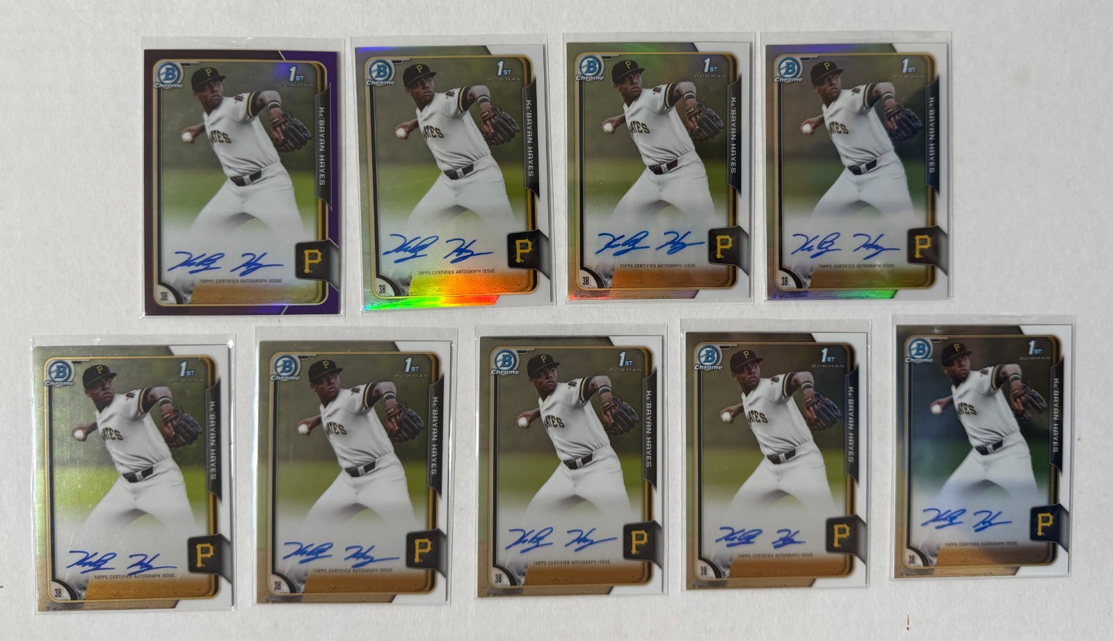 9 2015 Bowman Chrome Draft Ke'Bryan Hayes 1st Auto w Purple Ref /250 & 3 Ref