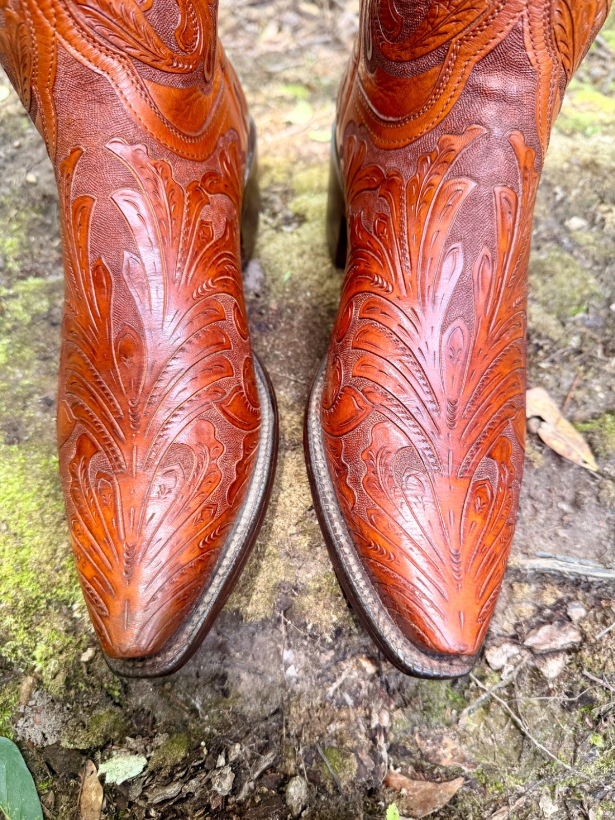 LUCCHESE CLASSICS TOOLED WESTERN BOOTS SIZE 9 D Dust Covers & Travel Case/ Box image 5