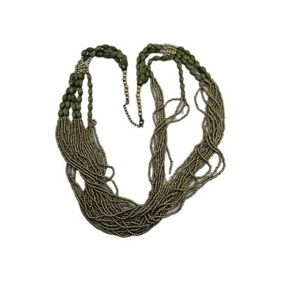Avalaya Layered Multistrand Olive Green Glass Bead Necklace with Gold-tone 30''