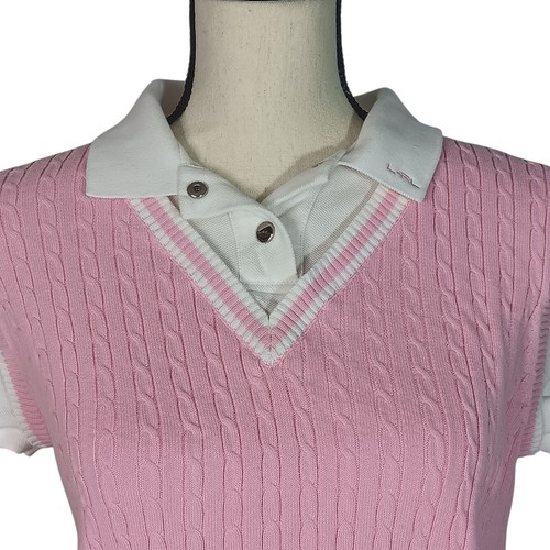 Lauren Ralph Lauren Pullover Weste rosa Zopfmuster mit angenähtem Kragen Shirt - Bild 2 von 8