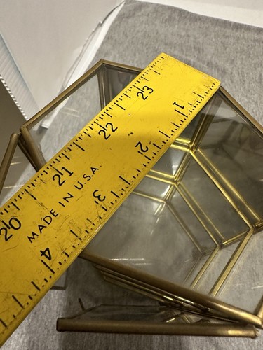 Vintage Glass Brass? Mirror Miniature 7" Cabinet Display Stained Glass Flowers - Picture 13 of 20