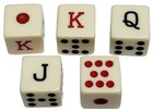 Spanish Poker Dice Ivory Tone + Black PU Leather Red Felt Lined Cup w/Lid Tray — photo 3
