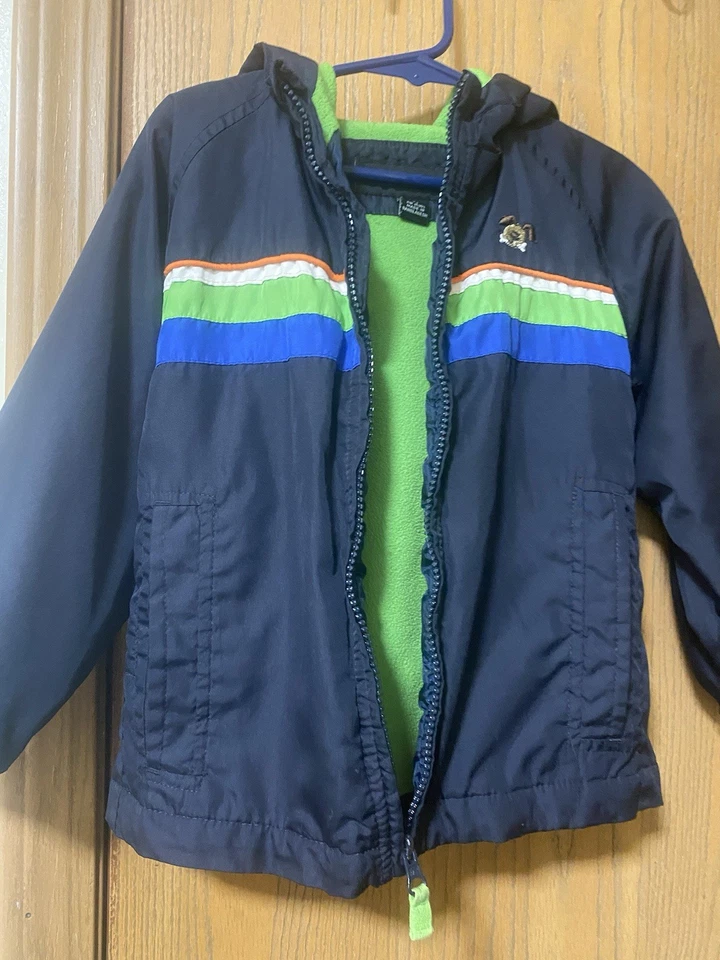Chaqueta con Capucha London Fog Niños Azul Marino Talla 4T con Forro Polar Verde Neón Foto 3 de 4