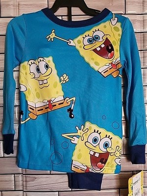 Sponge Bob Square Pants All Over Graphic 2 Piece Sleepwear Set Boys Size 4 NWT