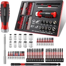 53Pieces Ratcheting Screwdriver Set, 12-in-1 1/4" Hex Shaft Magnetic Red 