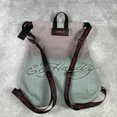 NEW Ed Hardy Canvas Backpack with Skull & Heart Ed Hardy Black Heart Skull Backpack With Red | Mercari main image 4