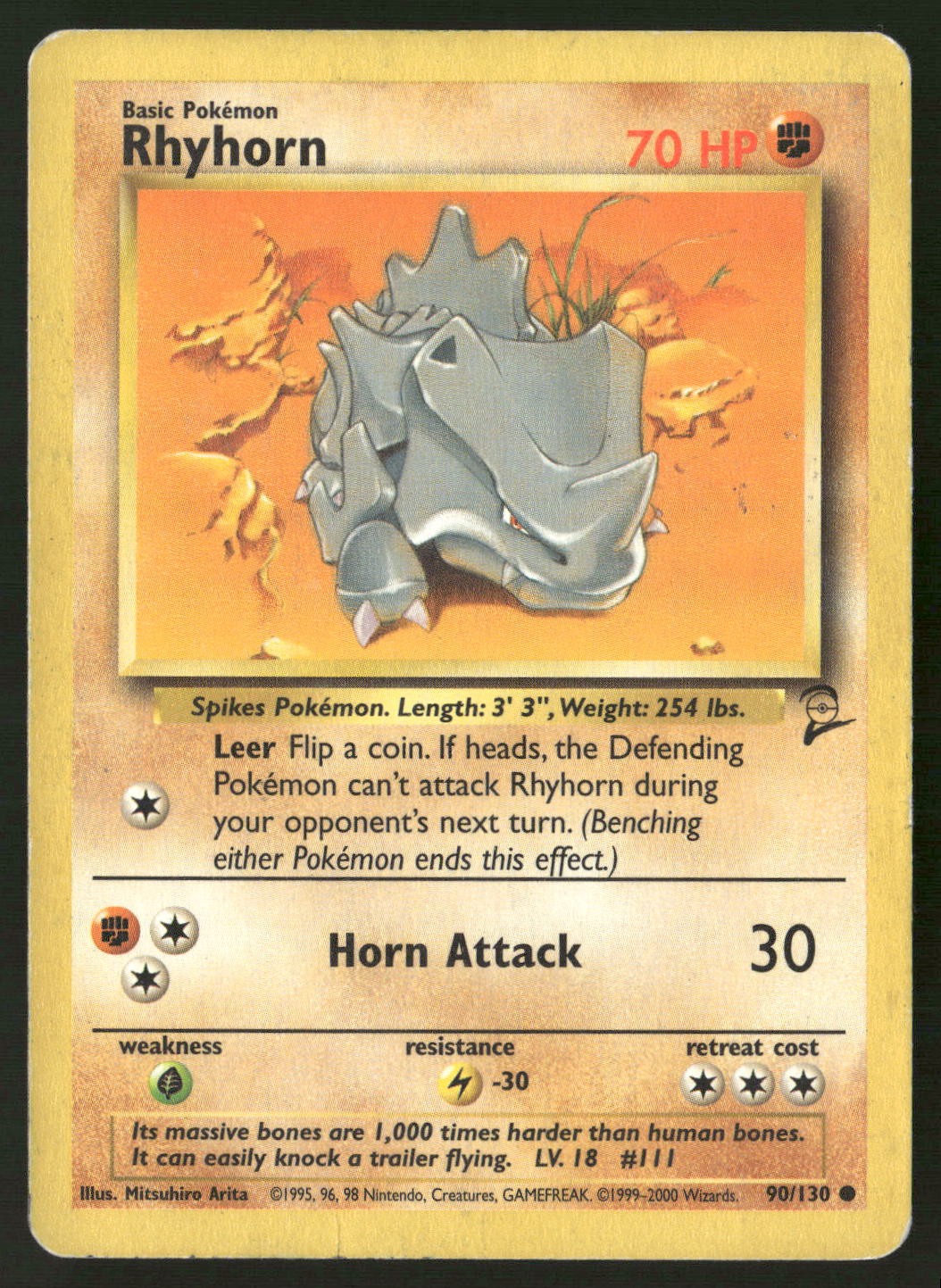Rhyhorn 90/130 Common Base Set 2 Pokemon Heavily Played
