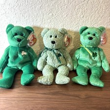 Lot of 3 St. Patrick Day Irish Ty Beanie Bear Dublin, Shamrock,  Erin
