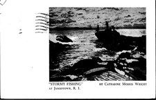 Postcard ART Stormy Fishing at Jamestown RI by Catharine Morris Wright