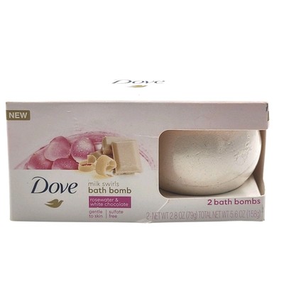 Dove Bath Bomb Milk Swirls Rosewater & White Chocolate, 2 Bath Bombs 2.8 Oz Each