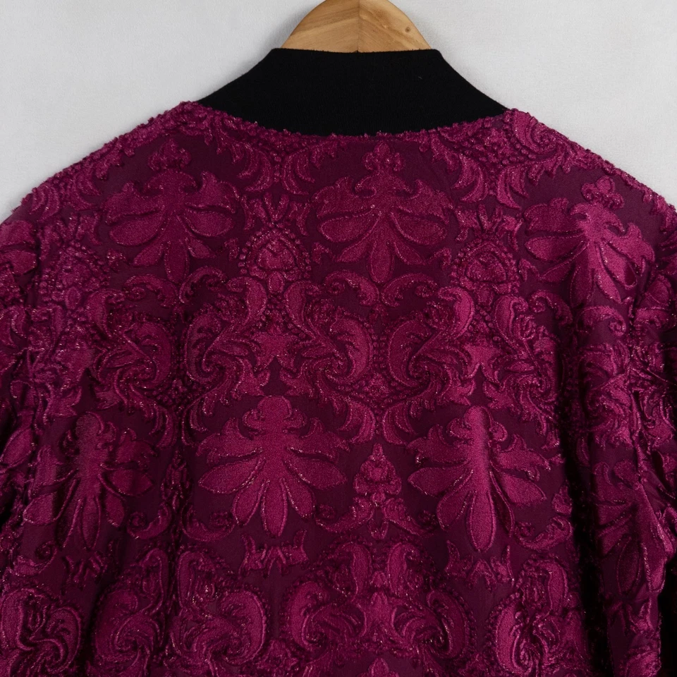 Lularoe Elegant Stevie Bomber Jacket Sz Small Pink Purple Damask Velvet Zip Up - Image 4 of 4