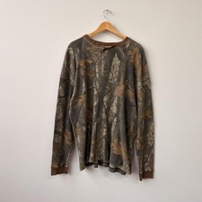 Vintage 90s real tree Camo henley long sleeve shirt 0295 