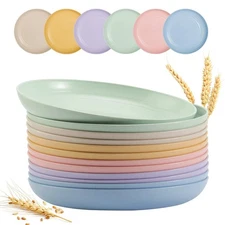 12 PACK 9 Inch Lightweight Wheat Straw Plates, Unbreakable Deep Dinner Plates...