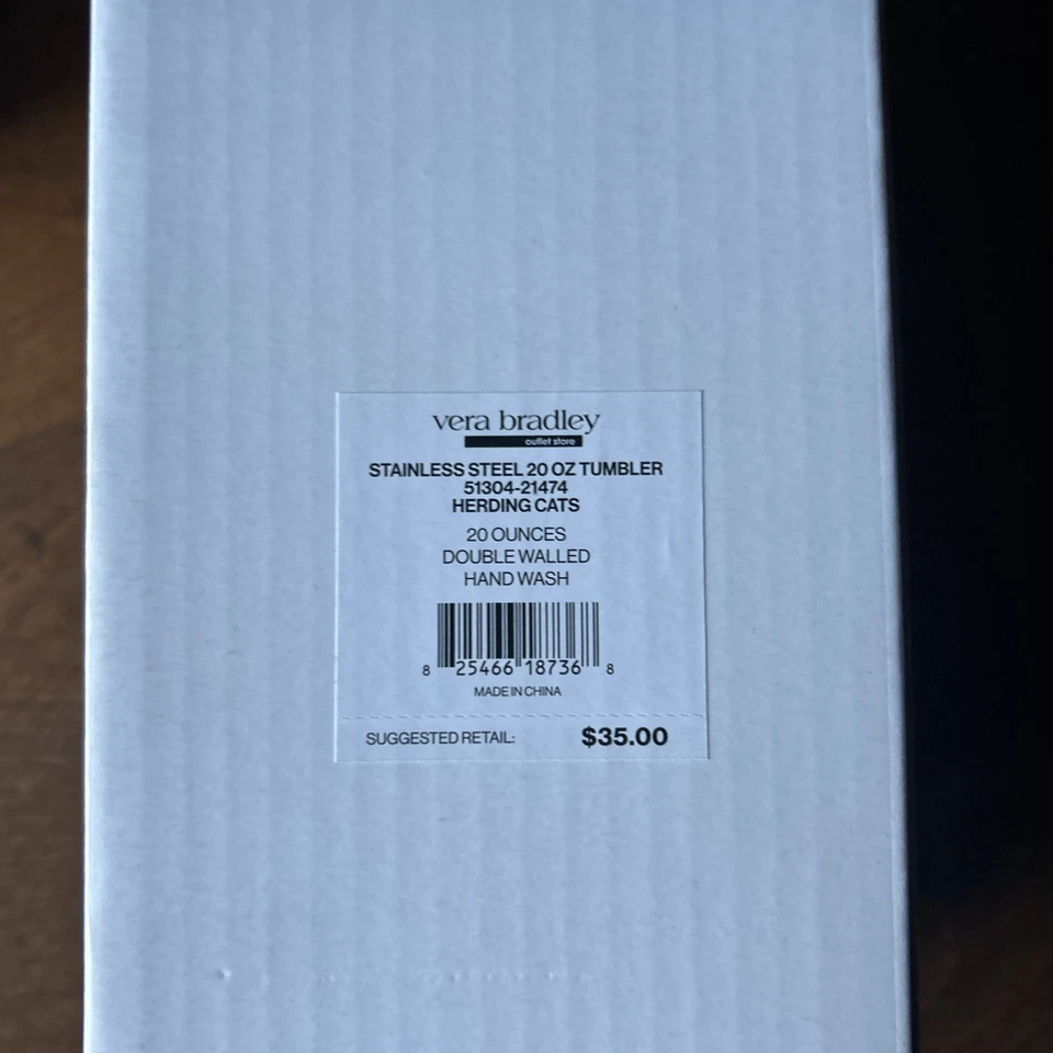 Vaso de acero inoxidable Vera Bradley 20 oz PASTORERÍA GATOS NUEVO EN CAJA Foto 4 de 4