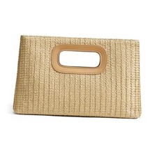 Chic Straw Clutch Purses for Women with Top Handle Summer Bag, Ideal Khaki