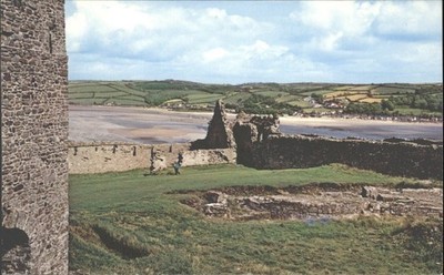 Llanstephan Castle Ferryside Carmarthen Wales Vintage Postkarte NPO Dexter Litho
