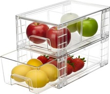2 Pack Stackable Storage Drawers,Plastic Organizers Bins, Drawers Storage with