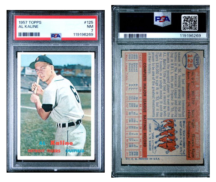 Al Kaline #125 Baseball Cards 1957 Topps trading card — raw and PSA graded price guide