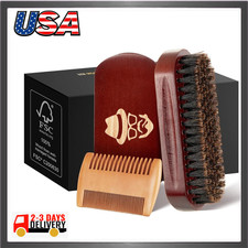Beard Brush, Boar Bristle, Natural Black Walnut Wood, Facial Hair Comb