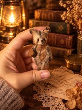 Artist OOAK Tiny Teddy Bear Handmade Beige Mohair Miniature Vintage Gift