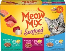 Meow Mix Seafood Favorites Chunks Wet Cat Food Variety Pack, 2.75 Oz (Pack of 12