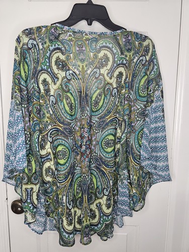 John Paul Richard Paisley Pattern Blouse NWT Beaded Necklace Accent Women's Sz L - Picture 4 of 4