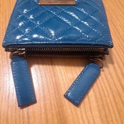 Kurt Geiger London Wallet Teal Quilted Leather Bi-fold Coin Zip Folded Card Slit - Picture 3 of 10