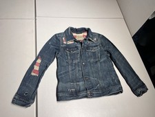 Polo Ralph Lauren Jacket Kids 10 Blue Denim USA Flag Army Distressed Cotton Coat