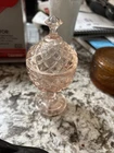 Vintage Pink Depression Glass Miniature Lidded Candy Dish in Diamond Pattern