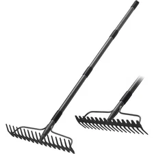 Garden Rake, 63 In. Long Handle, Heavy Duty Metal Bow Rake With 17 Tongs For Loo