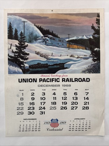 1969 Union Pacific Railroad Calendar Centennial Year 1869-1969 18.75” x 24” HUGE