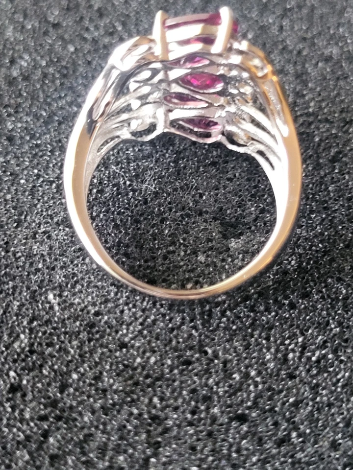 Anillo Frambuesa Granate Rodolita Rodio Sobre Plata de Ley 2.38ctw, Talla 6 Foto 2 de 4