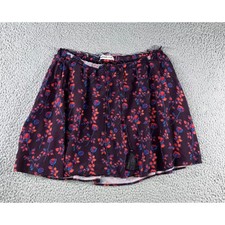 Floral Mini Skirt Women L Elastic Waist Boho Whimsical Festival Peasant
