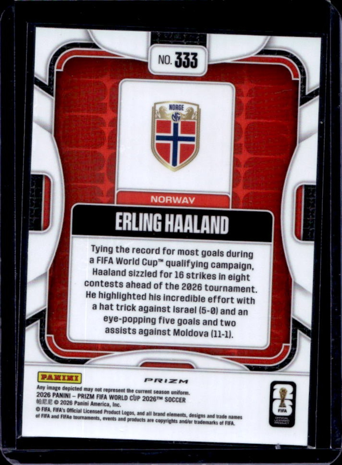 2026 Panini Prizm World Cup Erling Haaland Wave #333 Norway view 2