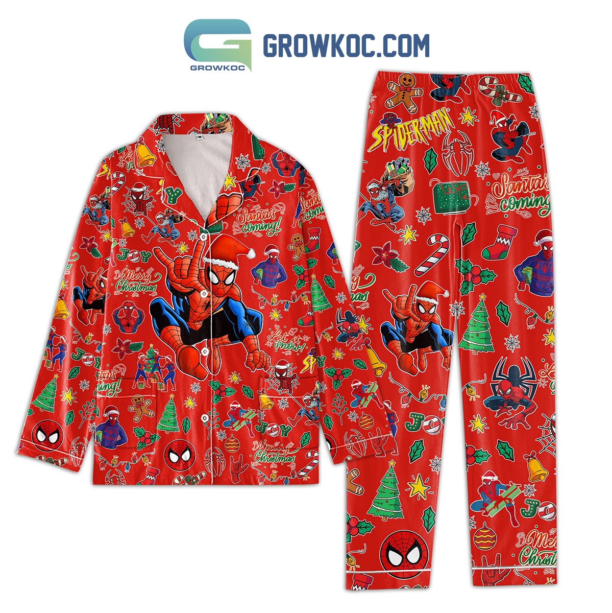 Marvel Spiderman Homecoming Santa Is Coming Merry Christmas Silk Pajamas Set