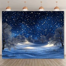 1pc, Winter Christmas Background Featuring a Christmas Night Sky Made of Polyest